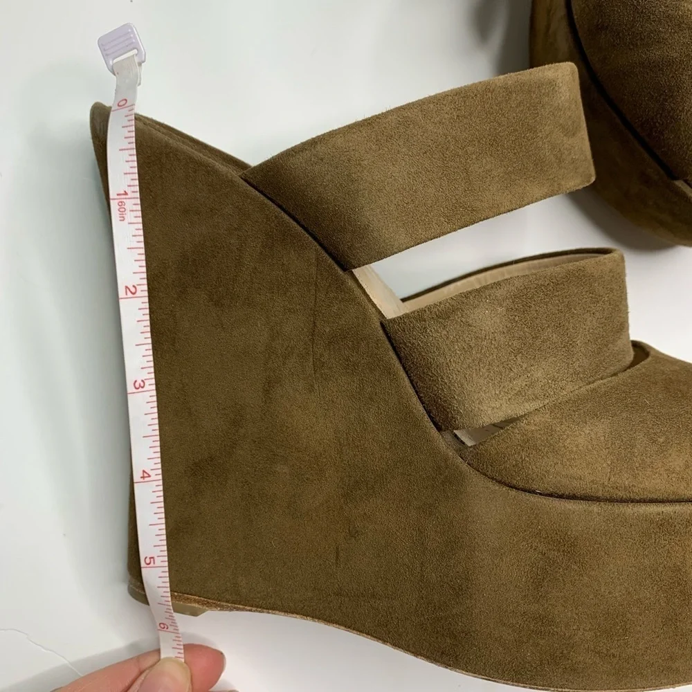 Baldan Tan Brown Suede Platform Wedge Sandals Slide On Mule Designer